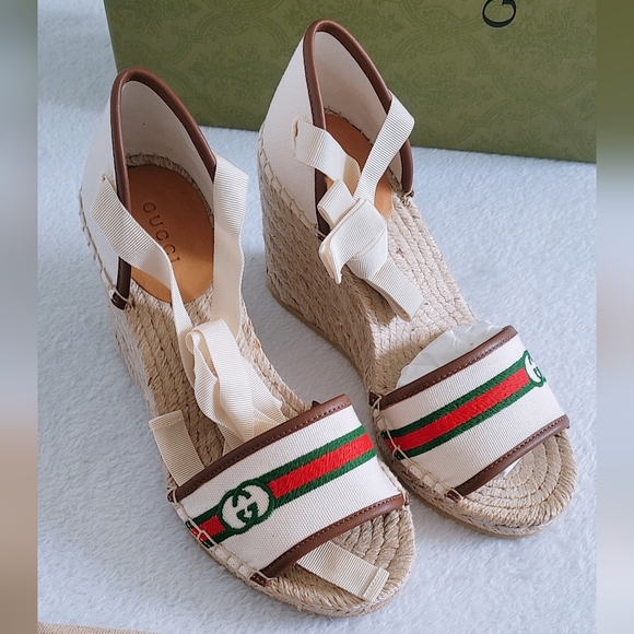 Gucci Shoes - Authentic Gucci Women's interlocking G Logo Web PLATFORM SANDALS